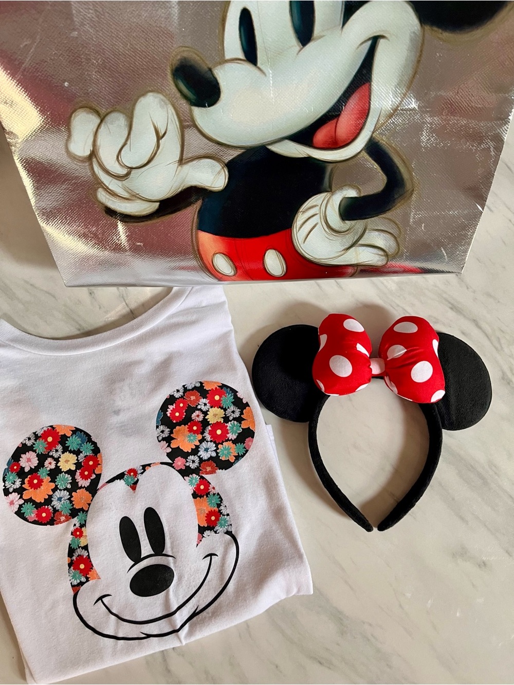 Disney White Crop Tee with Floral Mickey Print